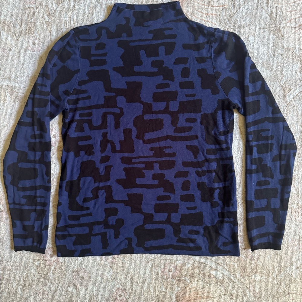 Indigo and Black Patterned Knit Mock Neck